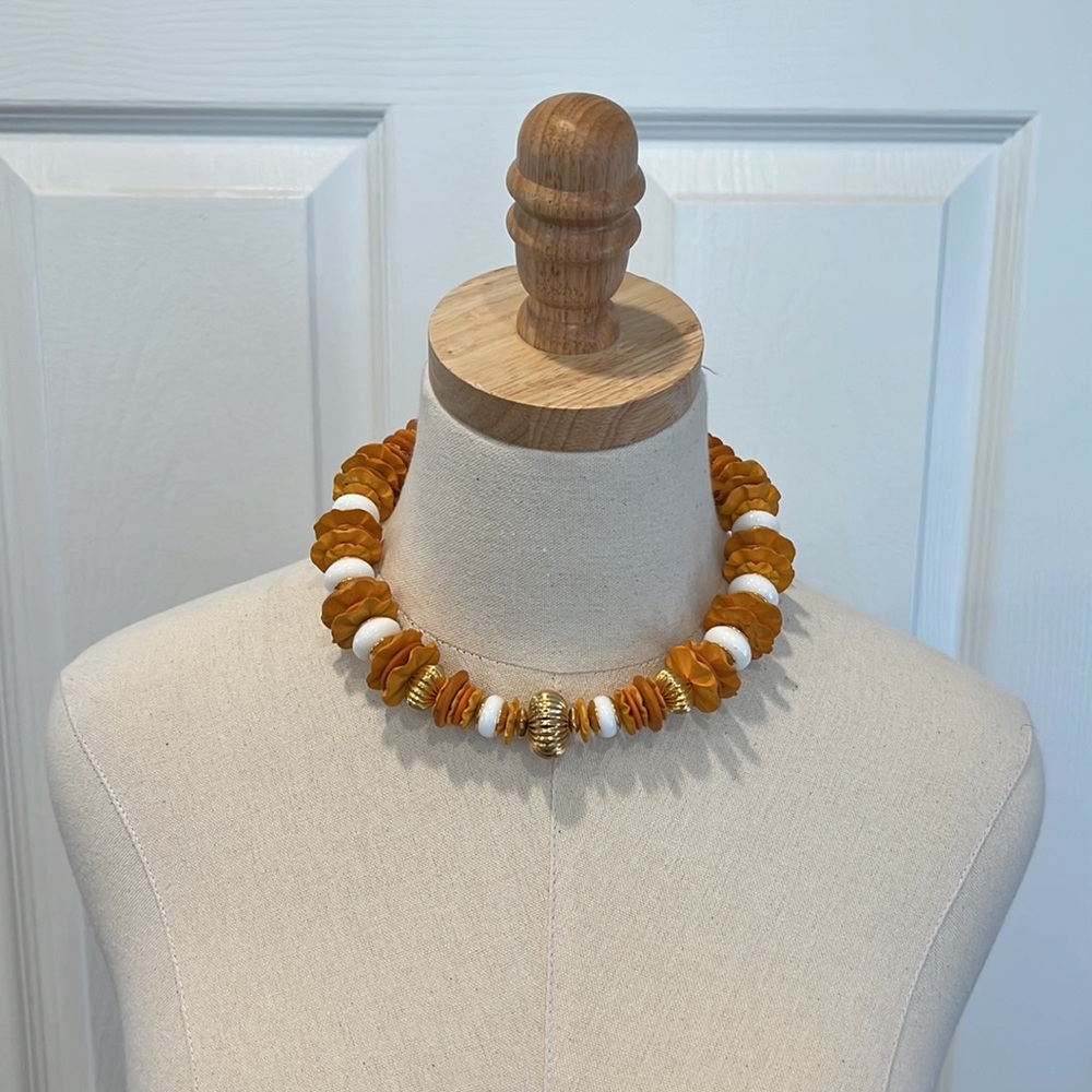 Orange Beaded Statement Necklace - image 2